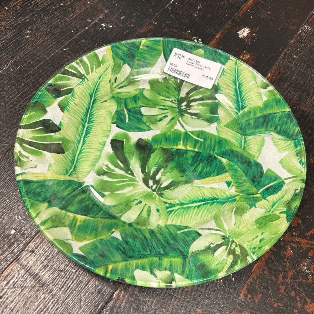 Large Glass Plate Green Leaves