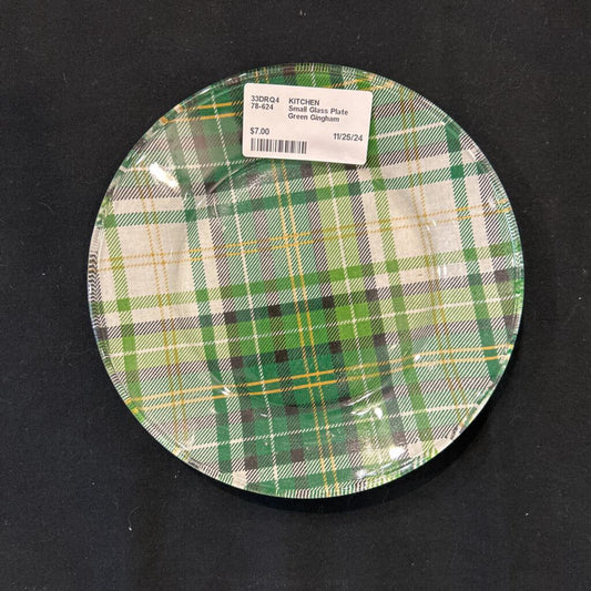 Small Glass Plate Green Gingham