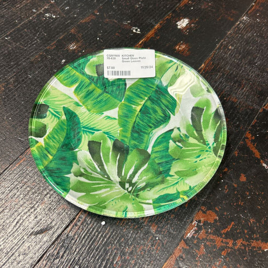 Small Glass Plate Green Leaves