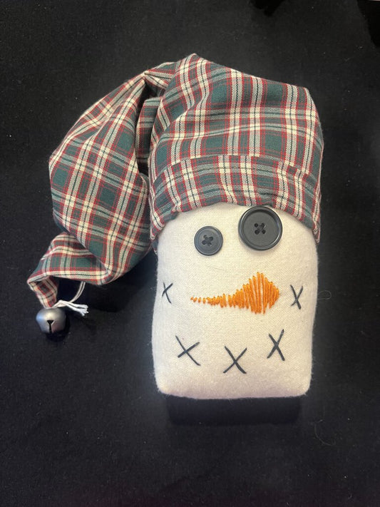 Snowman head w/button eyes #332 Green plaid