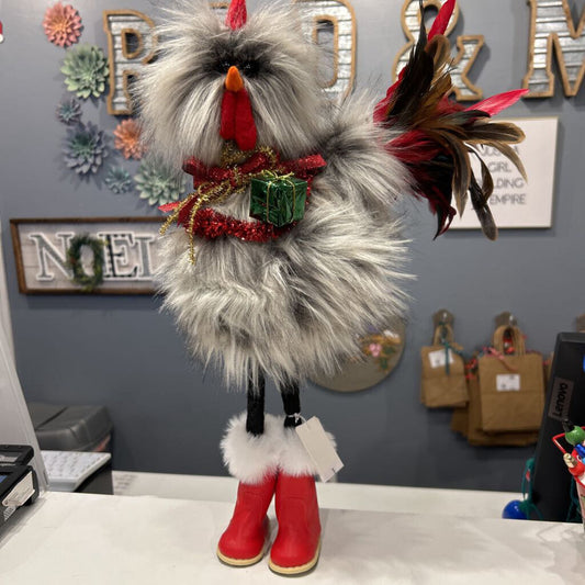 Rooster Grey with presents & red boots