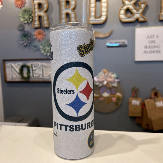 Steelers logo w/white glitter 20oz