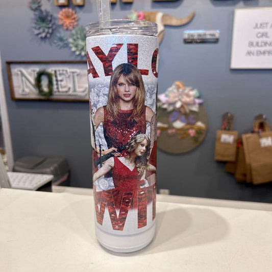 Taylor Swift Red w/wht gltr Tumbler 20oz