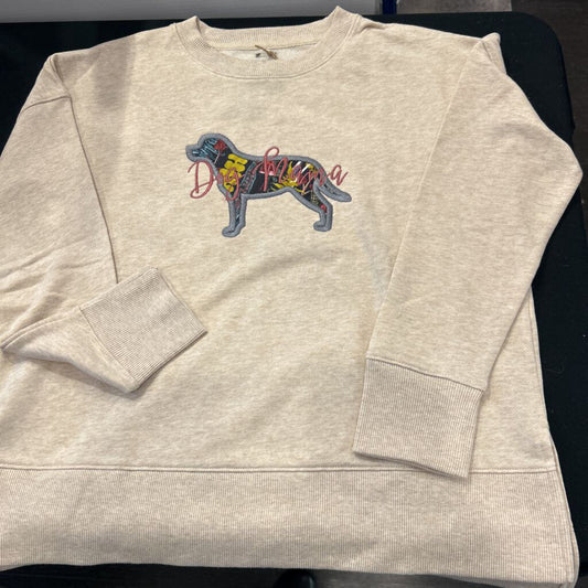 Adult Embroidered Tan Dog w/ dog Mama Crew sweatshirt