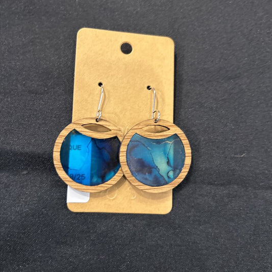 Blue Watercolor Inlay Eclipse Earrings