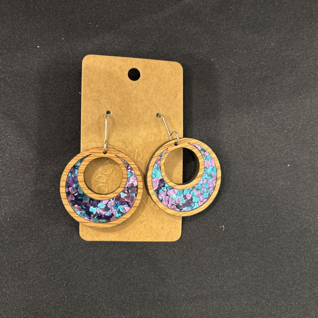 Blue Purple Heart Glitter Inlay Circle Earrings