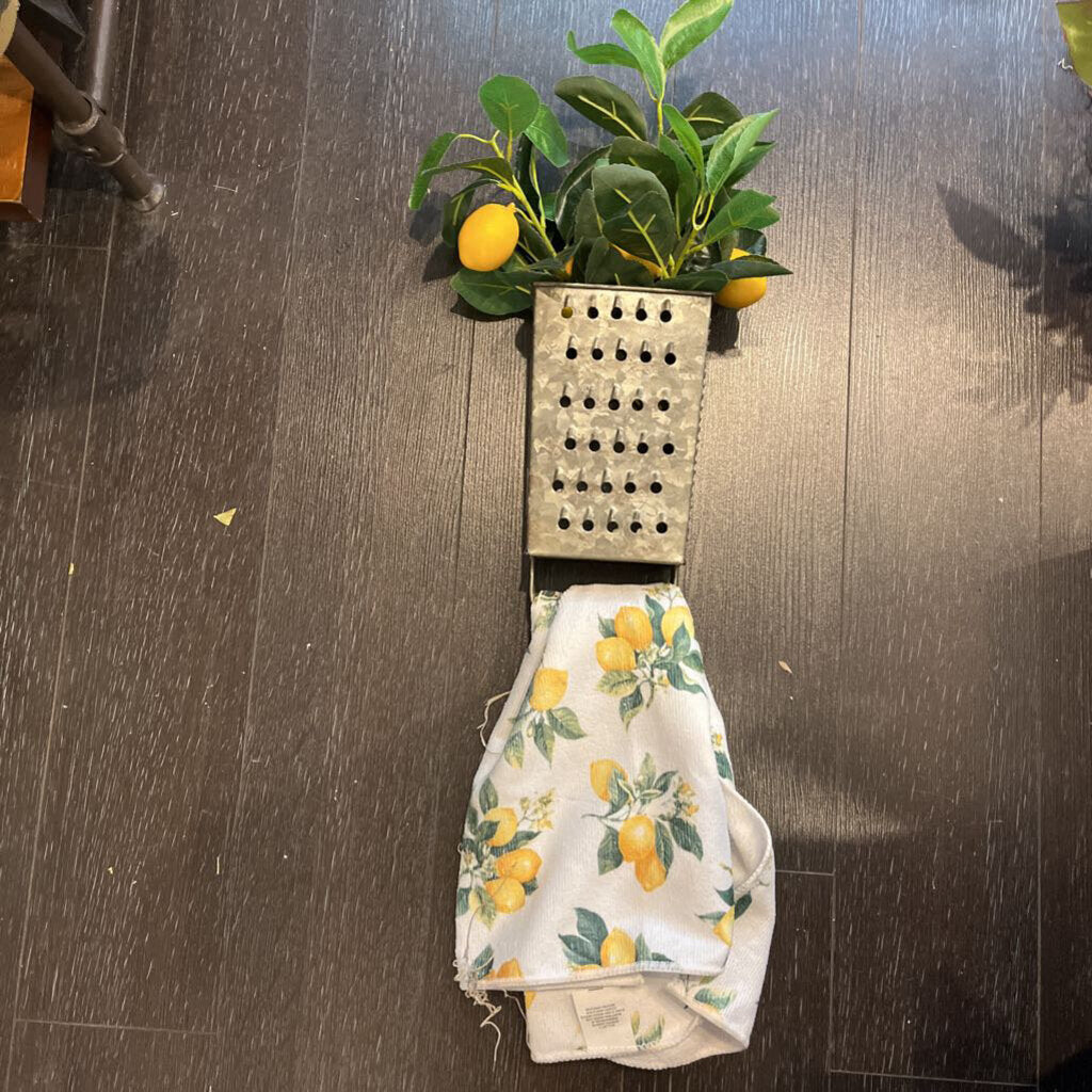 Antique Lemon Grater Hanger w/Towel