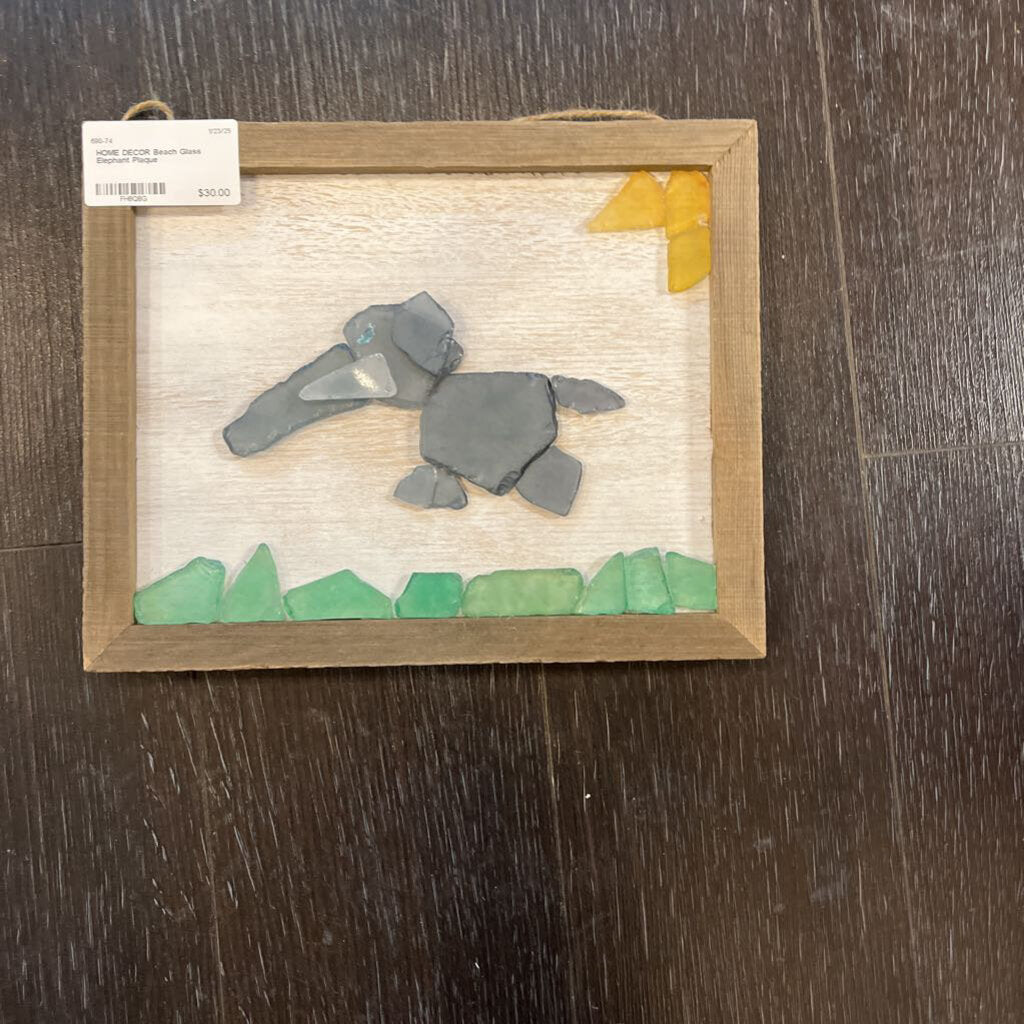 Beach Glass Elephant Plaque