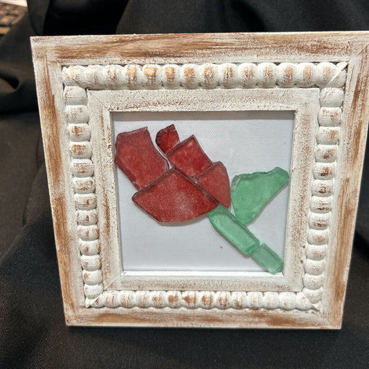 Framed Sea Glass Rose