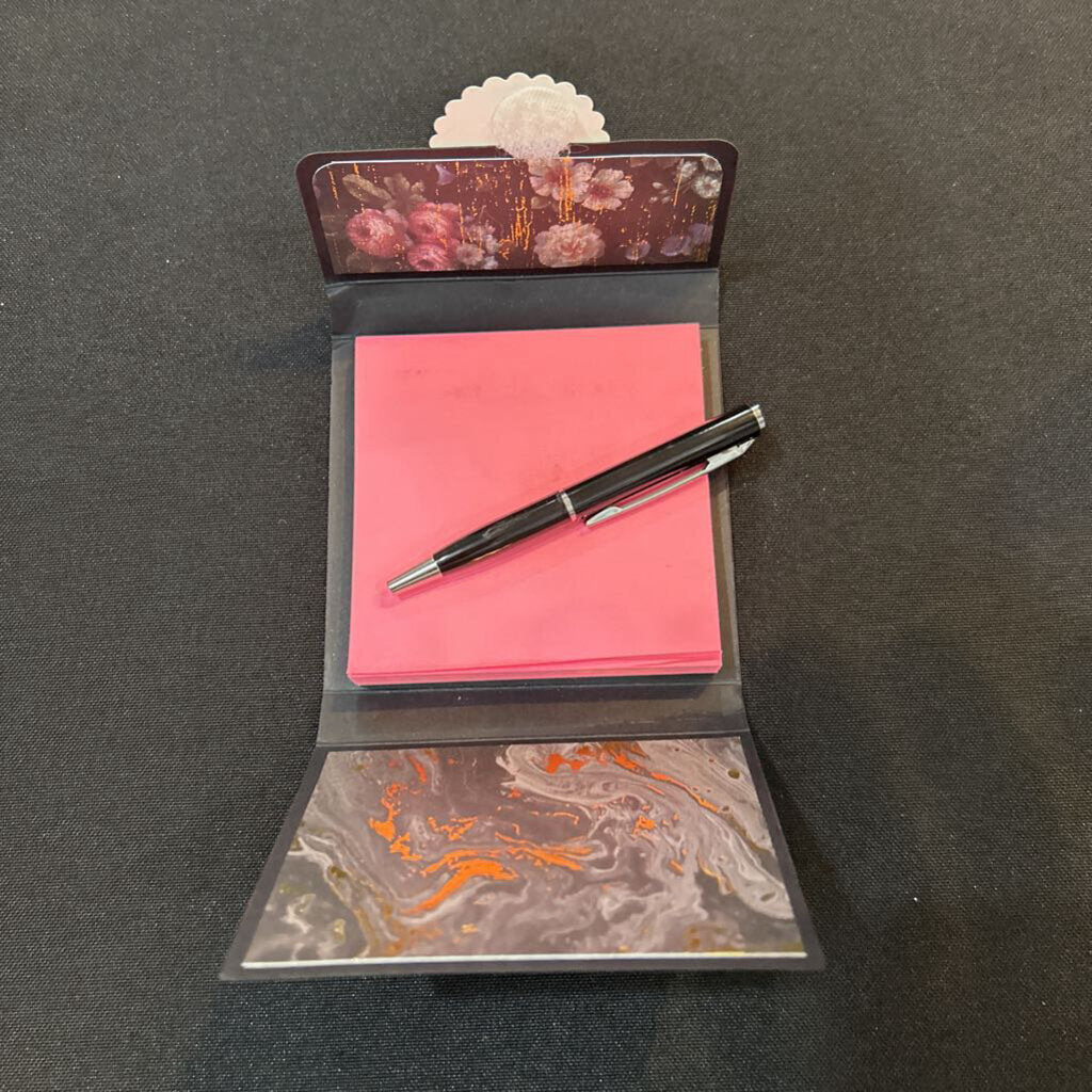 Black/Gold Floral Notepad with Pen