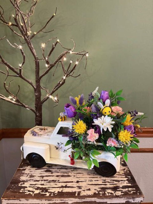 Floral White Truck Planter