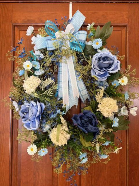 Oval Wreath with Blue Roses