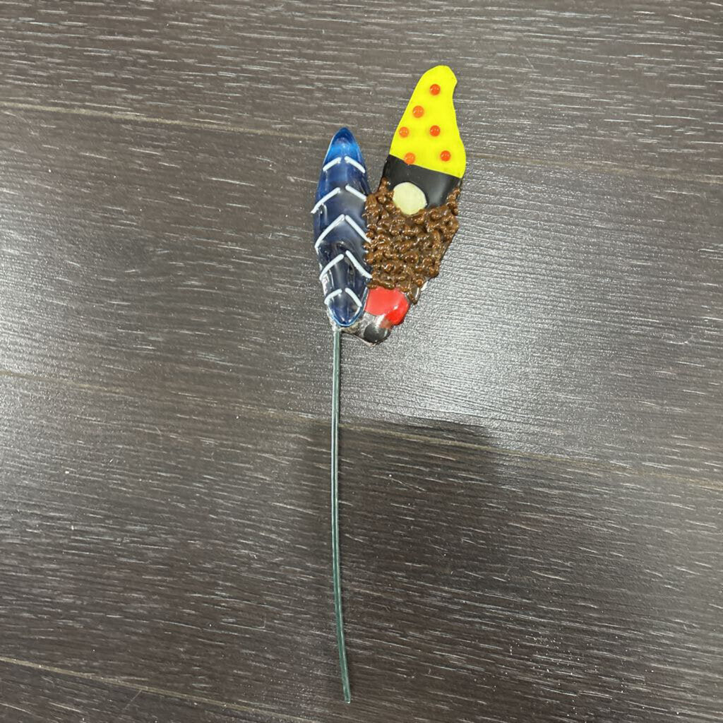 Glass Gnome Garden Stake; Yellow Hat
