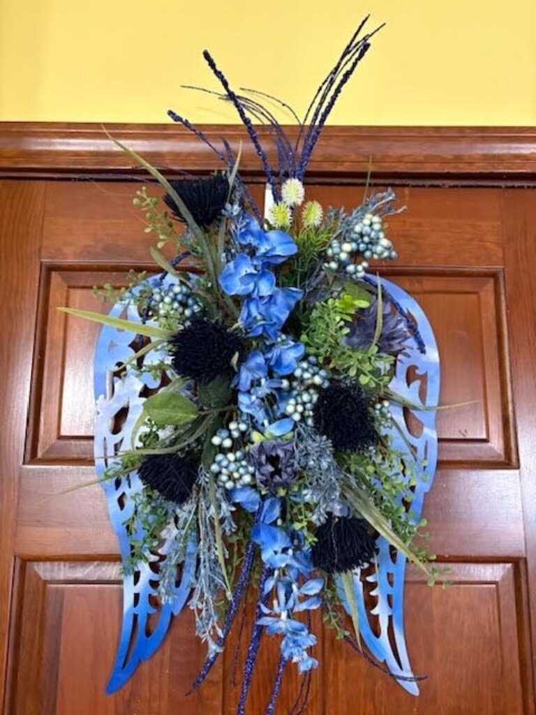 Angel Wings Wreath (blue floral)