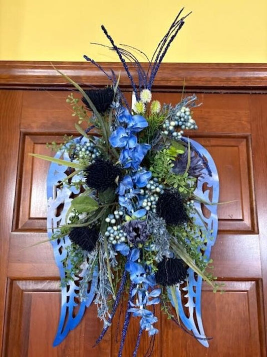 Angel Wings Wreath (blue floral)