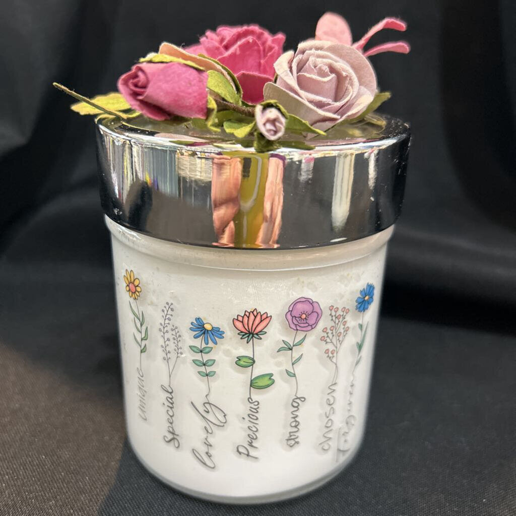 Decorative floral jar with lid