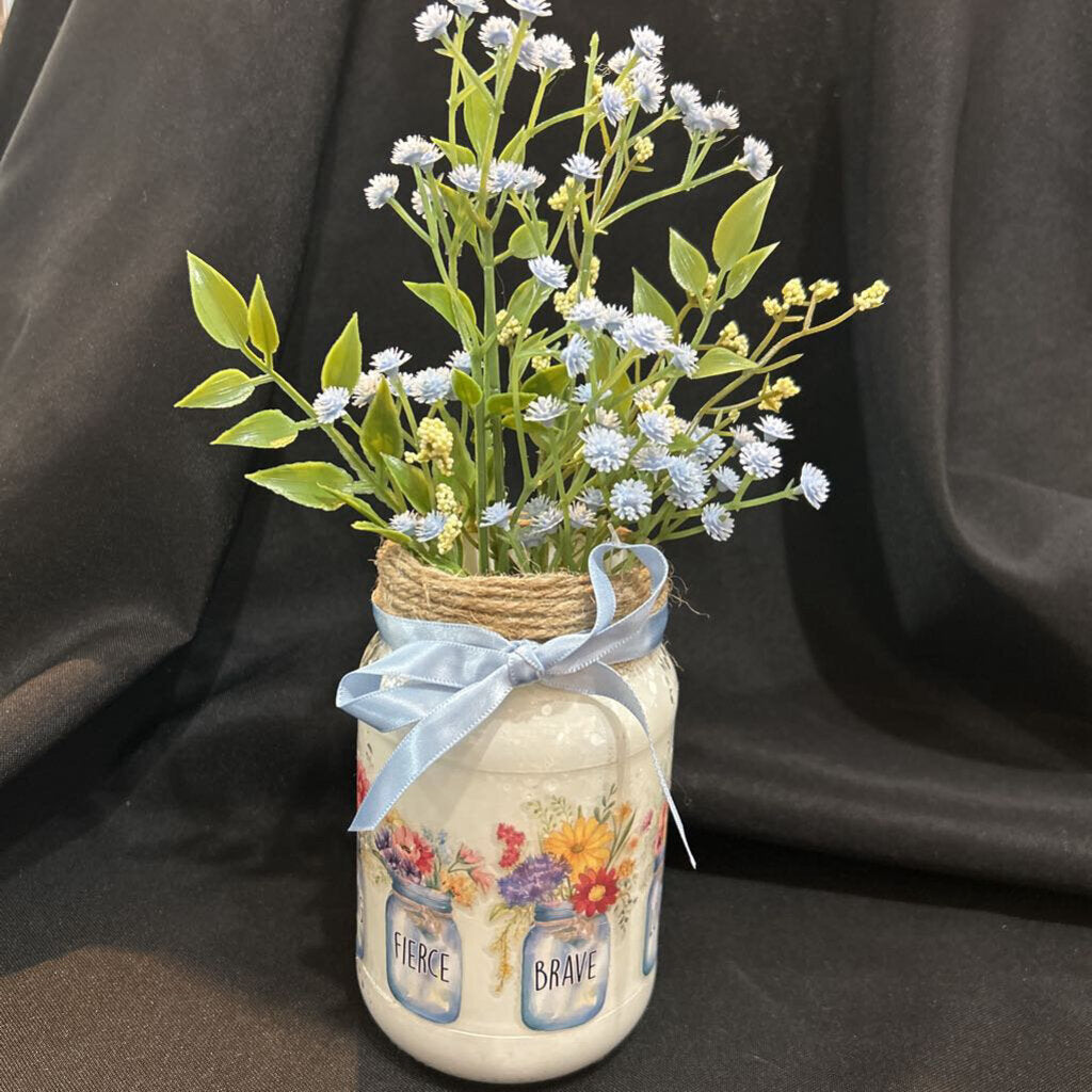 Decorative blue floral mason jar