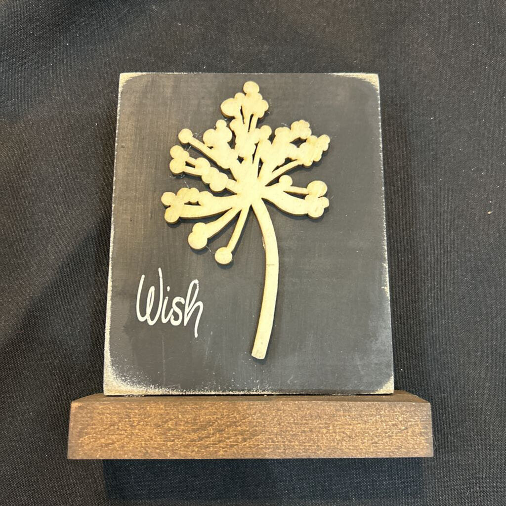 Wood sign Wish with nature dandelion
