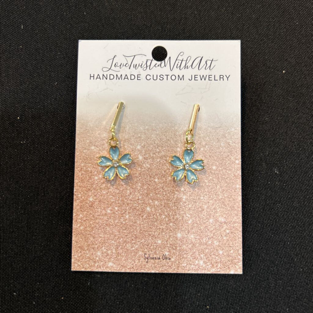 Blue Daisy with diamond center gold Earrings