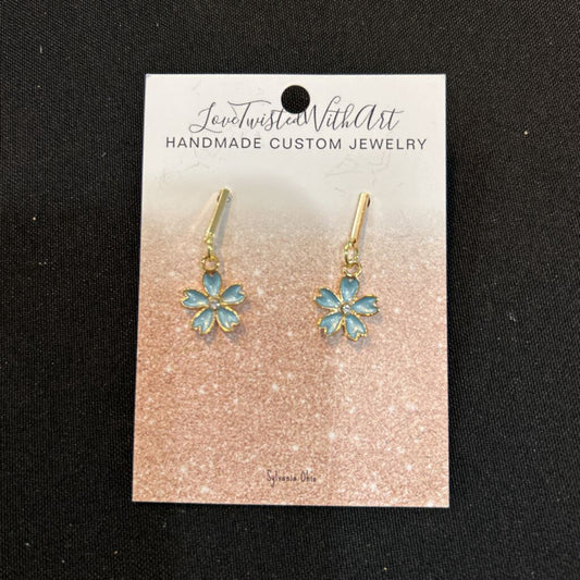 Blue Daisy with diamond center gold Earrings