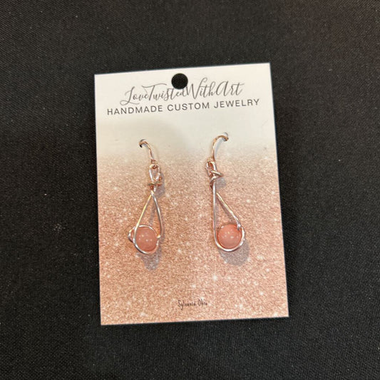 Rose gold twisted semi precious pink stone earrings