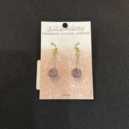 Gold twisted semi precious purple stone earrings