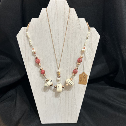 Shell, Pearl & Tribal Beaded Rose Gold Necklace