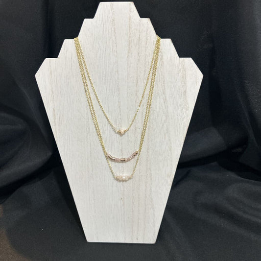 Rose Quartz Stones Gold Necklace