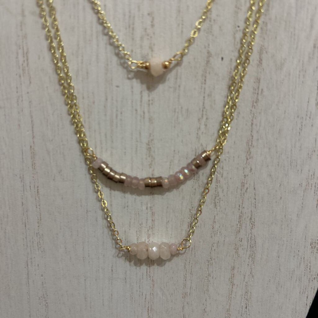 Rose Quartz Stones Gold Necklace