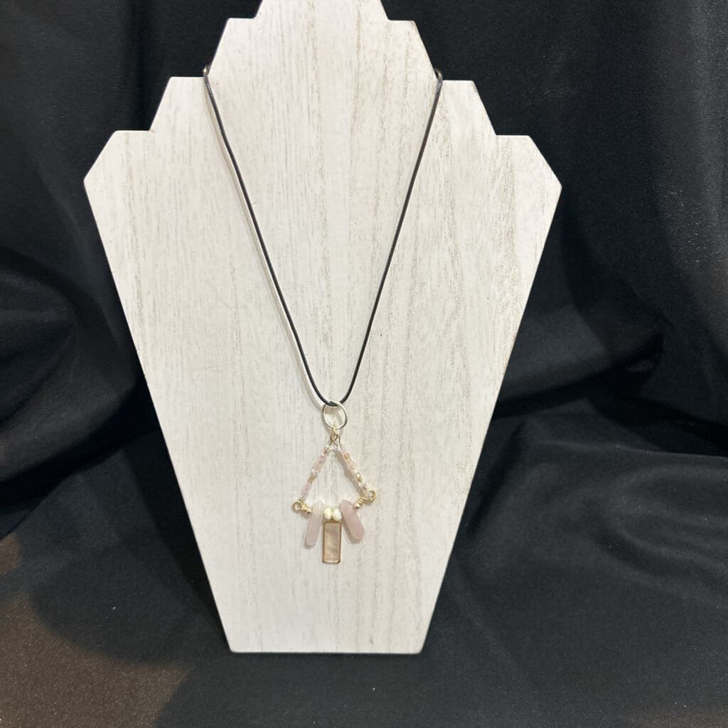 Corded Silver Twisted Rose Quartz Necklace