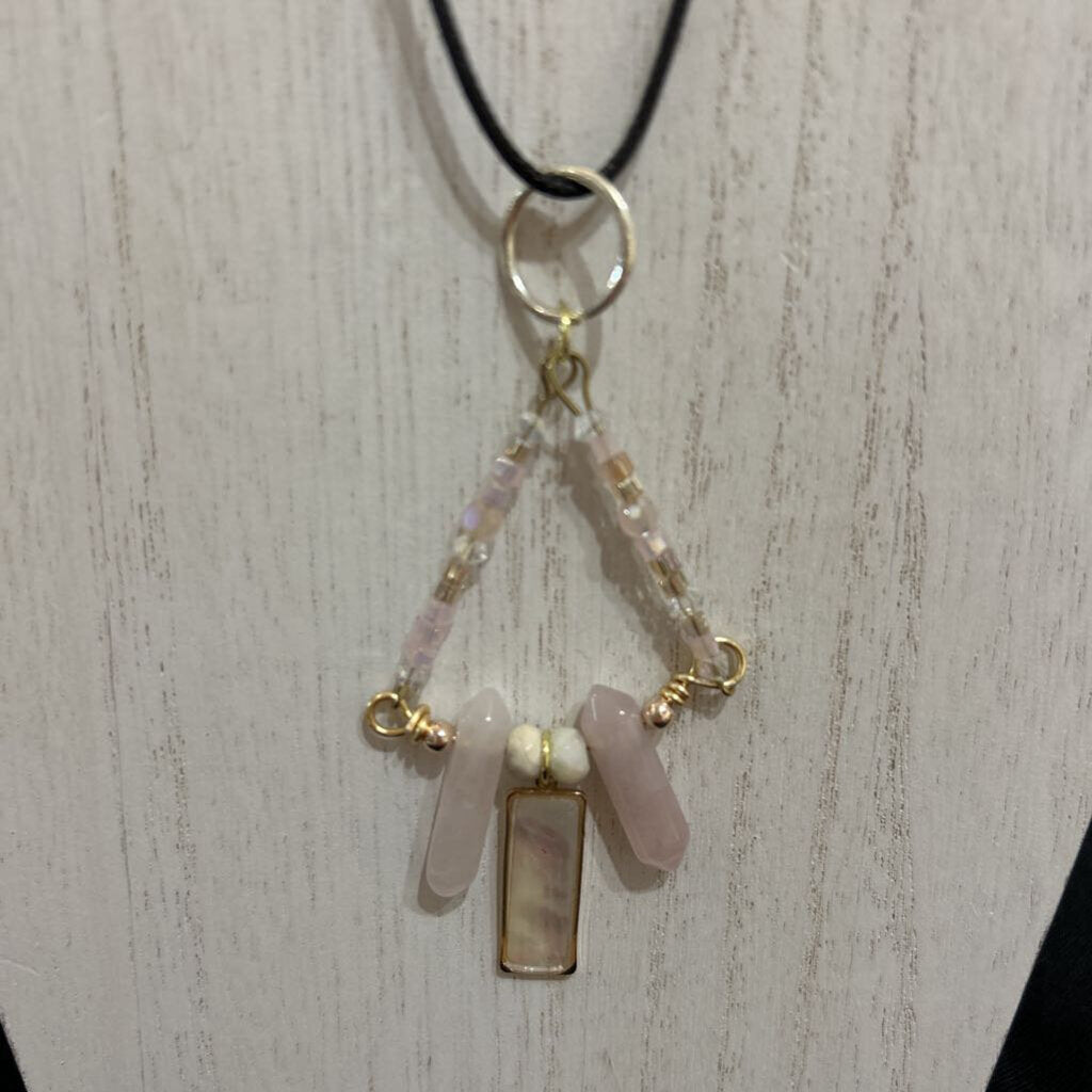 Corded Silver Twisted Rose Quartz Necklace