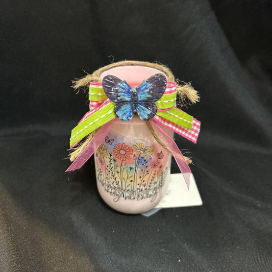 Decorative pink jar floral & butterfly