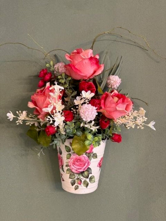 Wall Bucket Pink Roses #6