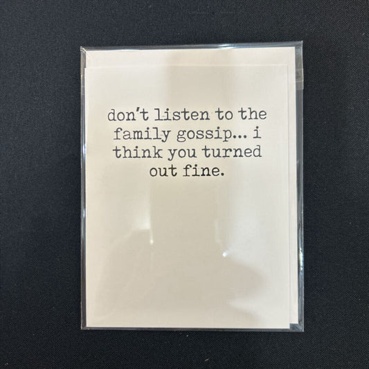 Family Gossip, Card