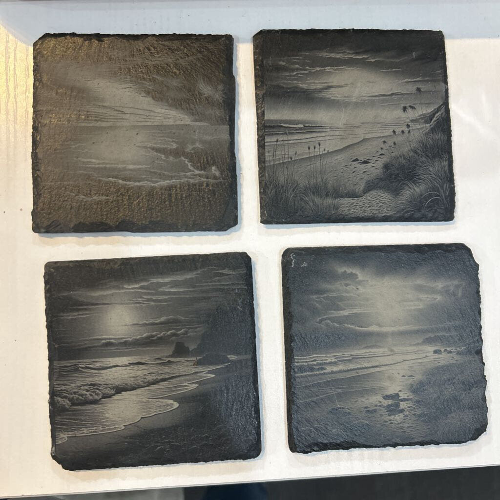 Engraved Slate Coasters Beach Set 4