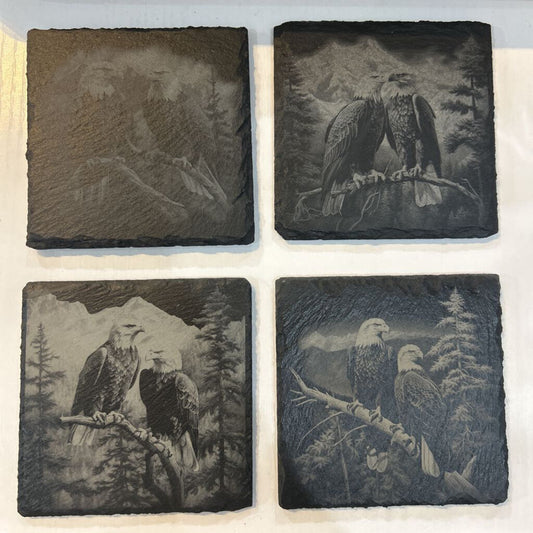 Engraved Slate Coasters Eagles Set 4