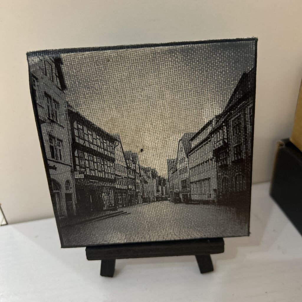Town Square Painted Canvas w/Easel