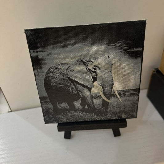 Elephant Painted Canvas w/Easel