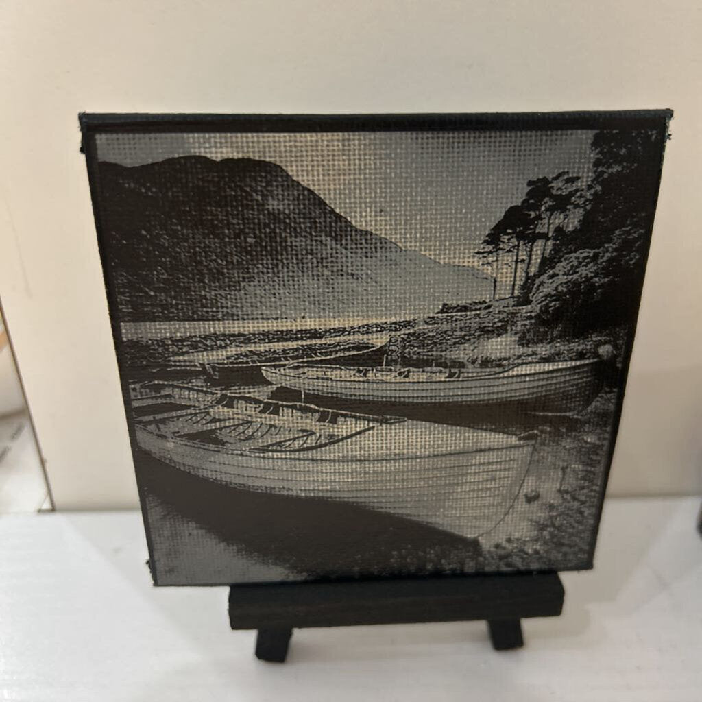 Boats Painted Canvas w/Easel