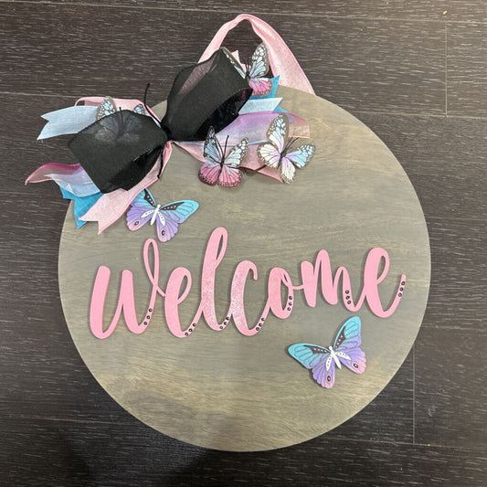 Gray Butterfly Welcome Round