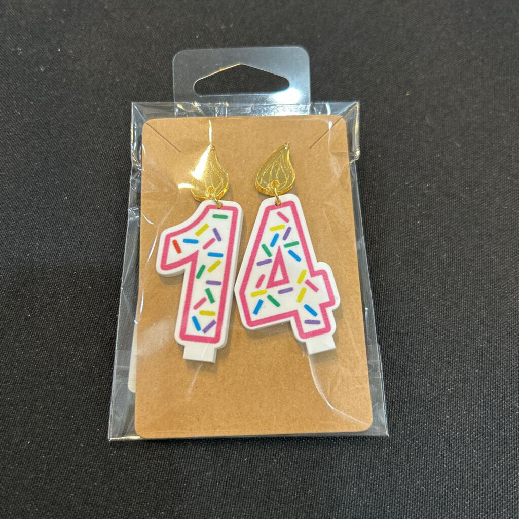 Birthday Candle Earrings Pink Outline