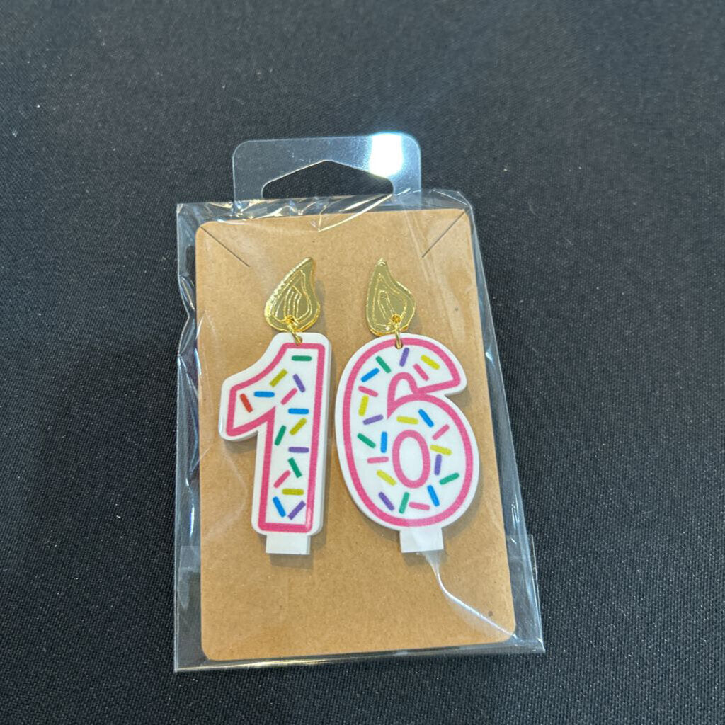 Birthday Candle Earrings Pink Outline