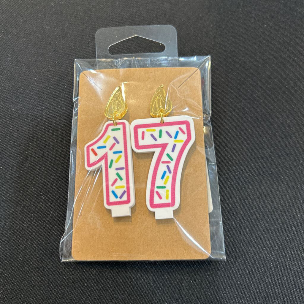 Birthday Candle Earrings Pink Outline