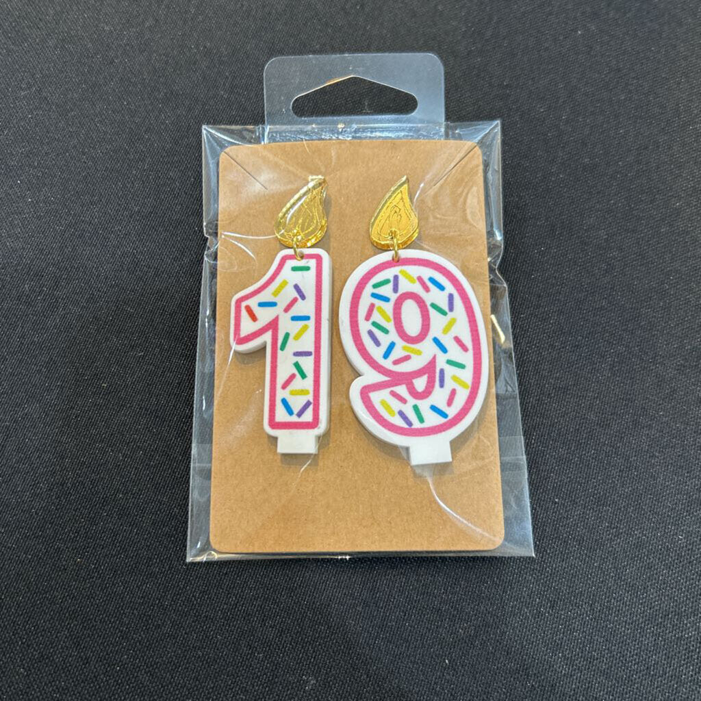 Birthday Candle Earrings Pink Outline