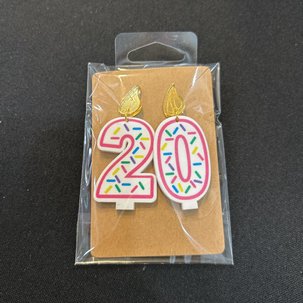 Birthday Candle Earrings Pink Outline