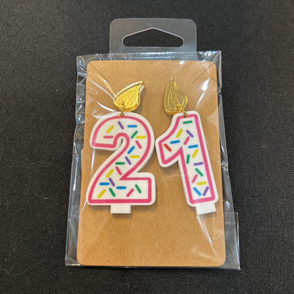Birthday Candle Earrings Pink Outline