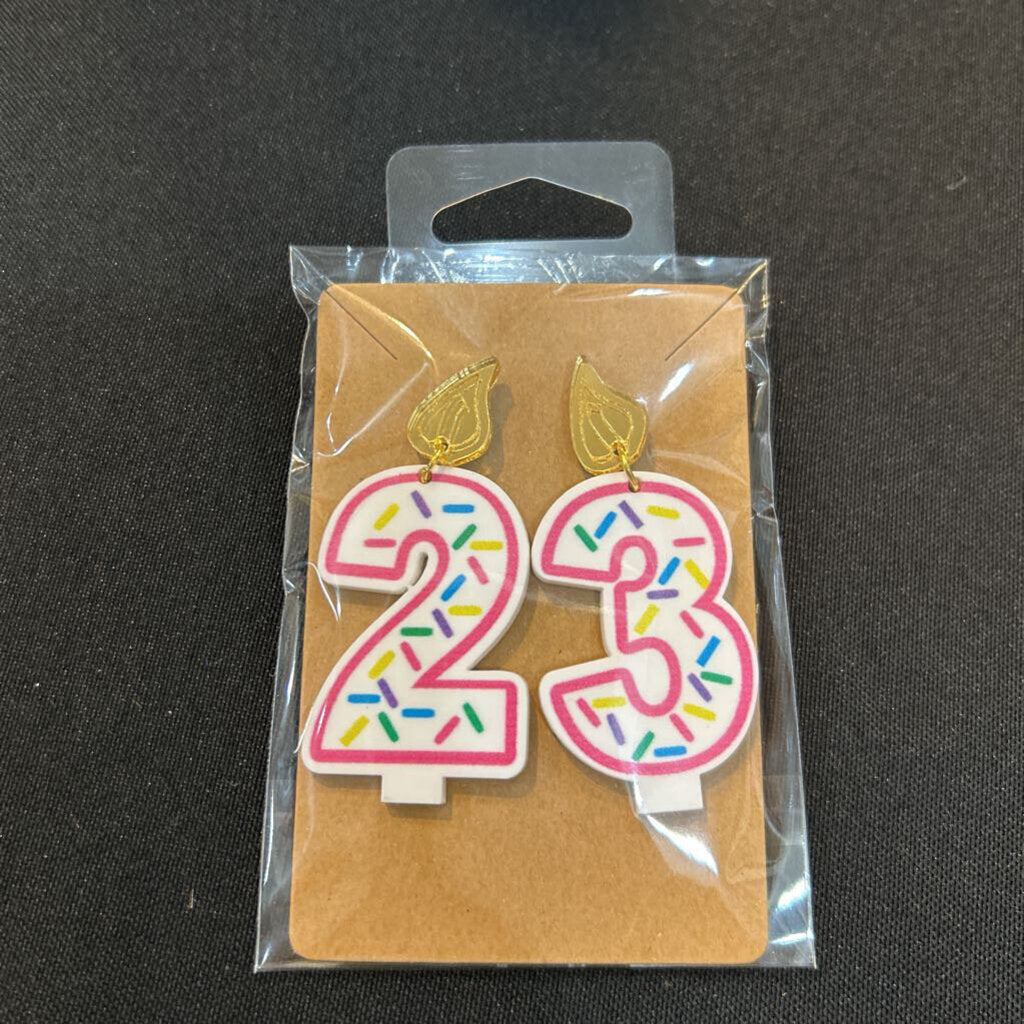 Birthday Candle Earrings Pink Outline