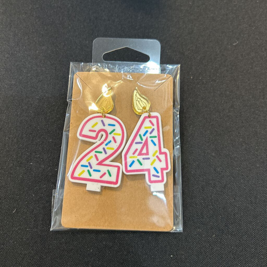 Birthday Candle Earrings Pink Outline