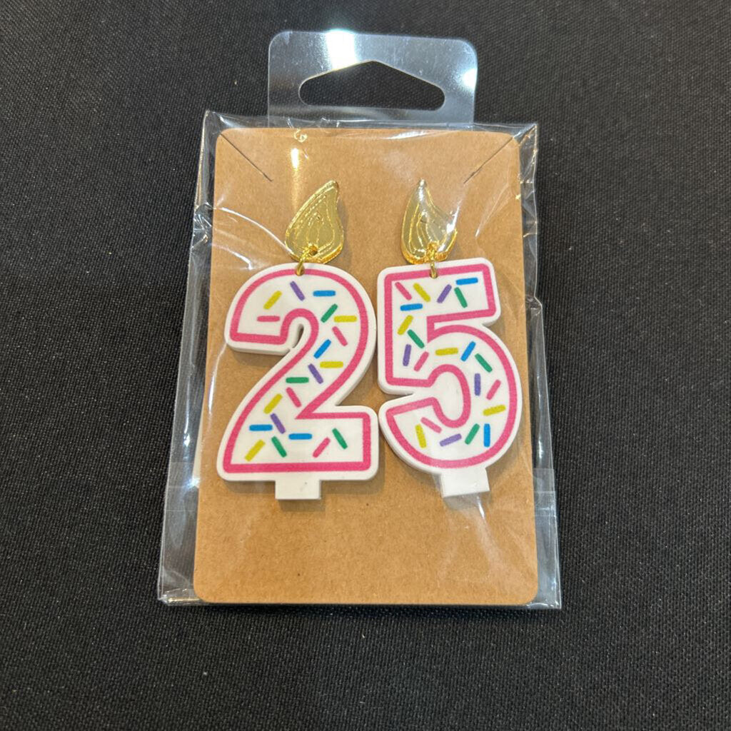 Birthday Candle Earrings Pink Outline