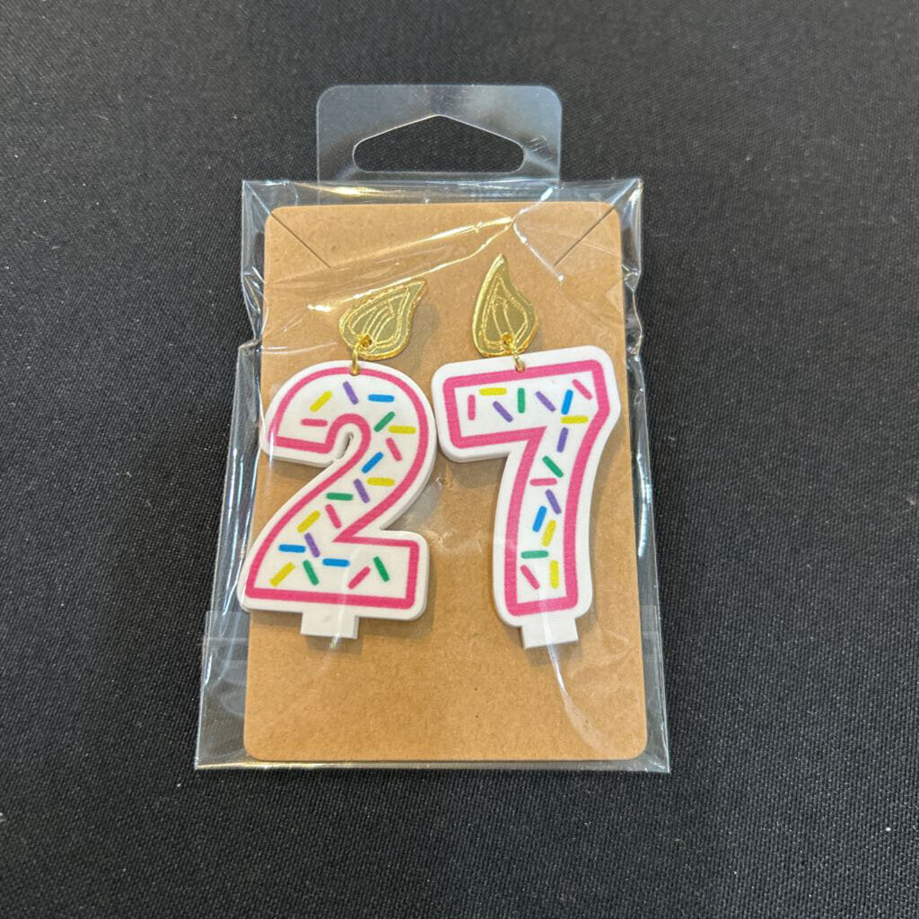 Birthday Candle Earrings Pink Outline